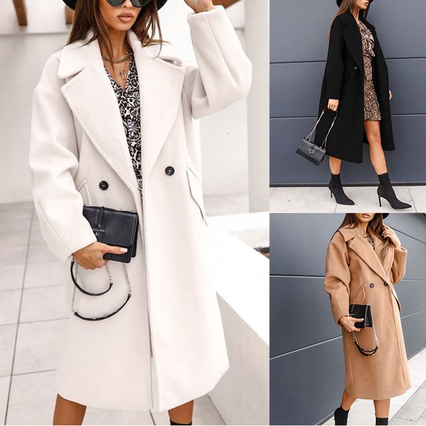 women's wool blends autumn winter fashion solid long coats women casual vintage double-breasted suit collar long woolen pockets overcoa, Black
women's wool blends autumn winter fashion solid long coats women casual vintage double-breasted suit collar long woolen pockets overcoa, Black