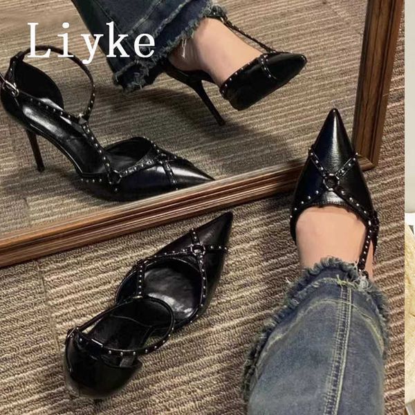 2023 new pointed toe stiletto high heels party prom shoes female metal rivet strap summer women pumps mules sandals 0129, Black
2023 new pointed toe stiletto high heels party prom shoes female metal rivet strap summer women pumps mules sandals 0129, Black