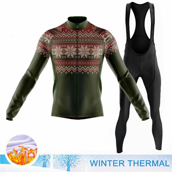 Image of Cycling Jersey Sets Sweater texture Set Long Sleeve Winter Thermal Fleece Bicycle Clothing Warm Moutain Bike 230130