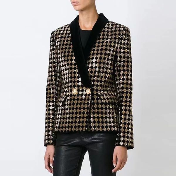 women suits designer clothes blazers spring new released velour diamond lattice double button plus size a231, White;black
women suits designer clothes blazers spring new released velour diamond lattice double button plus size a231, White;black
