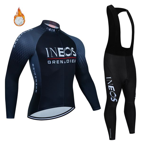 Image of Cycling Jersey Sets Ineos Winter Fleece Thermal Team Wear Clothing Maillot Ropa Ciclismo Mtb Bike Bicycle Long 230130