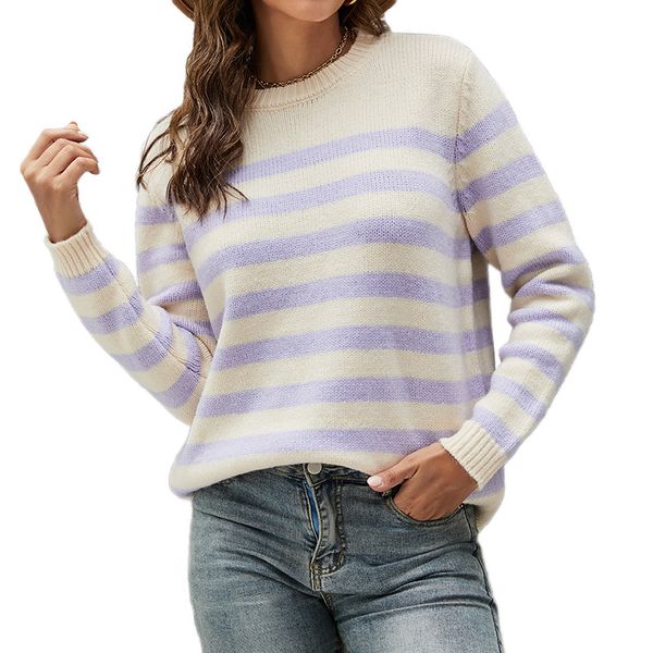 crew neck pullover casual women's sweaters lady striped pattern knitted blouse with loose regular long sleeves autmn winter, White;black
crew neck pullover casual women's sweaters lady striped pattern knitted blouse with loose regular long sleeves autmn winter, White;black
