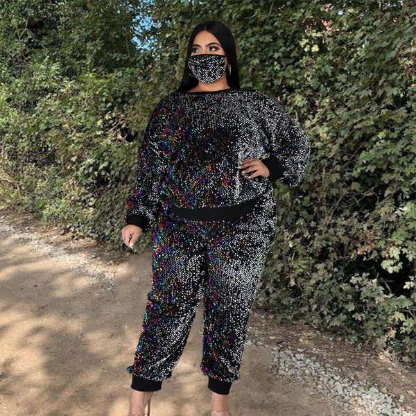 women's plus size tracksuits women clothing two piece set long sleeve pullover party sequin outfits pant suits drop wholesale 230130, Black
women's plus size tracksuits women clothing two piece set long sleeve pullover party sequin outfits pant suits drop wholesale 230130, Black
