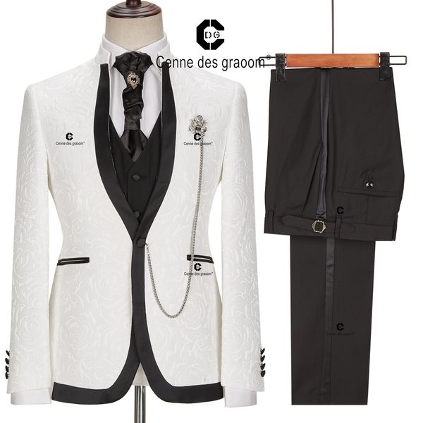 men's suits blazers cenne des graoom wedding formal suits for men ivory paisley blazer black tuxedo pants with neck tie 4 piece dinner, White;black
men's suits blazers cenne des graoom wedding formal suits for men ivory paisley blazer black tuxedo pants with neck tie 4 piece dinner, White;black