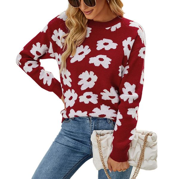 round crew neck pullover women's sweaters lady contrast color flower knitted blouse with regular long sleeves rib stiches cuff bottom, White;black
round crew neck pullover women's sweaters lady contrast color flower knitted blouse with regular long sleeves rib stiches cuff bottom, White;black