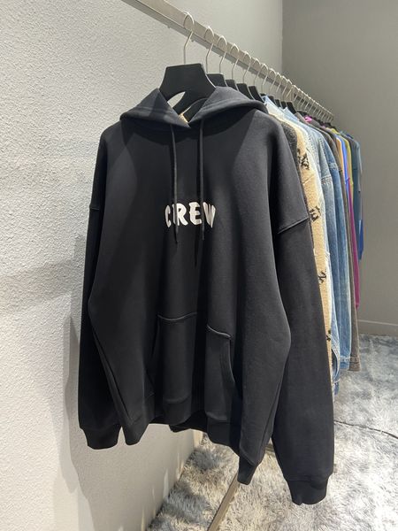early spring crew print pullover round neck loose hooded terry os drop shoulder sweater, Black
early spring crew print pullover round neck loose hooded terry os drop shoulder sweater, Black