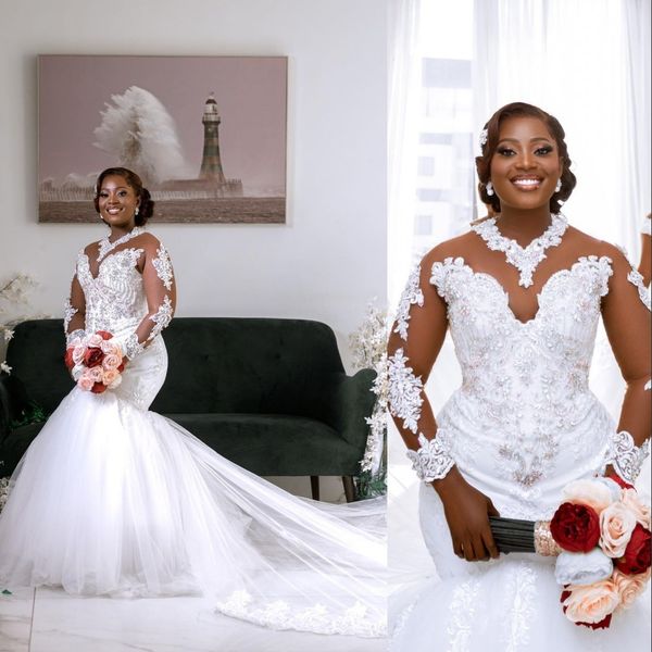 2023 mermaid wedding dresses gorgeous african jewel neck illusion lace appliques crystal beads long sleeves vestidos de novia bridal gowns, White
2023 mermaid wedding dresses gorgeous african jewel neck illusion lace appliques crystal beads long sleeves vestidos de novia bridal gowns, White