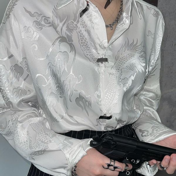 women's blouses shirts qweek vintage harajuku blouses women dragon print oversize streetwear button up long sleeve shirts chinese style, White
women's blouses shirts qweek vintage harajuku blouses women dragon print oversize streetwear button up long sleeve shirts chinese style, White