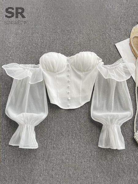 women's blouses shirts singreiny summer off shoulder women long sleeves solid zipper elastic waist spring fashion ruffle short shirts, White
women's blouses shirts singreiny summer off shoulder women long sleeves solid zipper elastic waist spring fashion ruffle short shirts, White