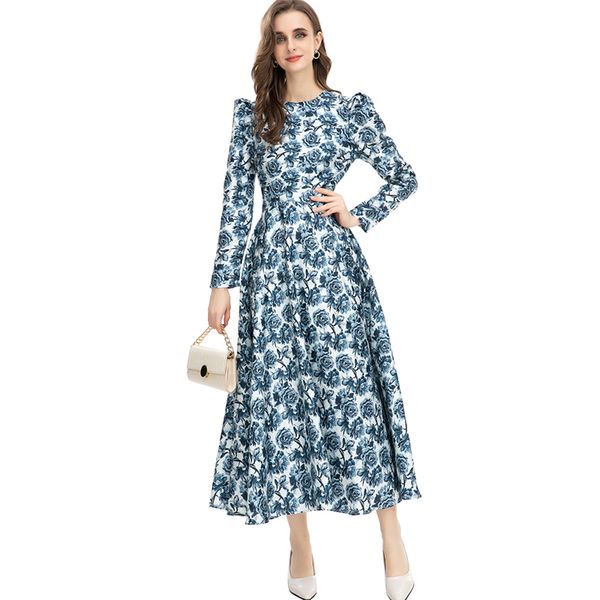 women's runway dresses o neck long puff sleeves printed elegant fashion high street vestidos, Black
women's runway dresses o neck long puff sleeves printed elegant fashion high street vestidos, Black