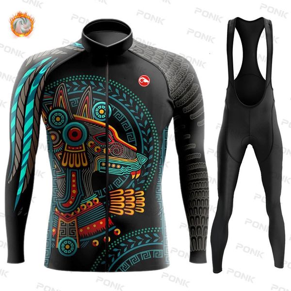 Image of Cycling Jersey Sets Men Winter Clothing Long Sleeve Thermal Fleece Bicycle MTB Warm Bike Ropa Ciclismo Hombre 230130