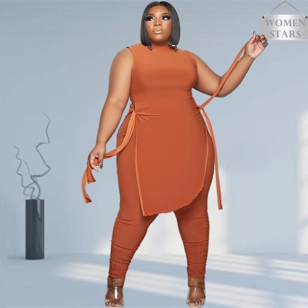 women's plus size tracksuits casual women clothing two piece outfits sleeveless round neck bandage crop pants sets wholesale drop 2301, Black
women's plus size tracksuits casual women clothing two piece outfits sleeveless round neck bandage crop pants sets wholesale drop 2301, Black