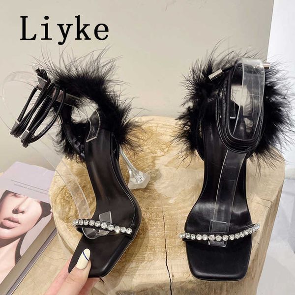 runway style crystal transparent strange high heels fur fuzzy ankle strap women sandals summer party dress shoes pump 0129, Black
runway style crystal transparent strange high heels fur fuzzy ankle strap women sandals summer party dress shoes pump 0129, Black