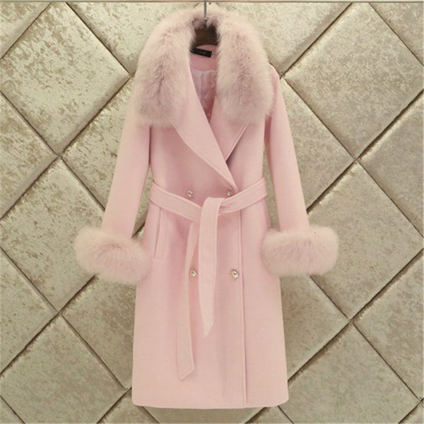 women's wool blends fashion women woolen coat winter slim solid pocket double-breasted big fur collar thick warm woolen coat female out, Black
women's wool blends fashion women woolen coat winter slim solid pocket double-breasted big fur collar thick warm woolen coat female out, Black