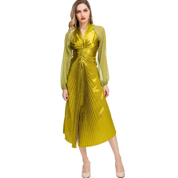 women's runway dresses v neck long sleeves ruched pleated elegant fashion designer party gown, Black
women's runway dresses v neck long sleeves ruched pleated elegant fashion designer party gown, Black