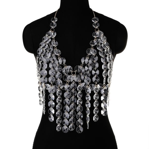 navel bell button rings acrylic decoration halter bra for women's chest chain gothic backless body chain fashion nightclub dj body chai, Silver
navel bell button rings acrylic decoration halter bra for women's chest chain gothic backless body chain fashion nightclub dj body chai, Silver
