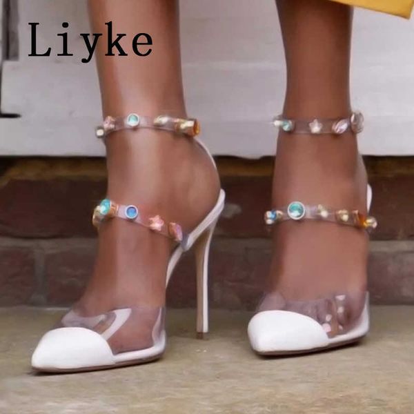 red pointed toe thin high heels shoes for women fashion crystal rivet pvc ankle strap stiletto sandals ladies pumps 0129, Black 
red pointed toe thin high heels shoes for women fashion crystal rivet pvc ankle strap stiletto sandals ladies pumps 0129, Black