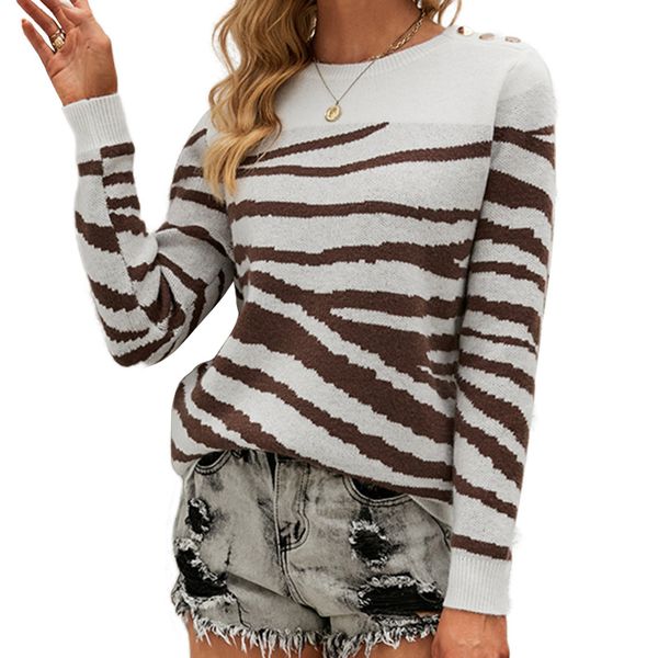 crew neck pullover women's sweaters lady wild animal tiger skin pattern knitted blouse with loose regular long sleeves rib stiches cuf, White;black
crew neck pullover women's sweaters lady wild animal tiger skin pattern knitted blouse with loose regular long sleeves rib stiches cuf, White;black