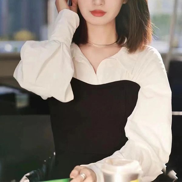 japanese 2023 spring new sweet women blouses lapel lantern sleeve patchwork knitted slim pullover shirts fashion blouses, White
japanese 2023 spring new sweet women blouses lapel lantern sleeve patchwork knitted slim pullover shirts fashion blouses, White