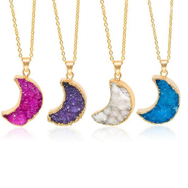 natural crystal stone druzy moon shape pendant necklaces decor gold plated jewelry for women men without chain, Silver
natural crystal stone druzy moon shape pendant necklaces decor gold plated jewelry for women men without chain, Silver