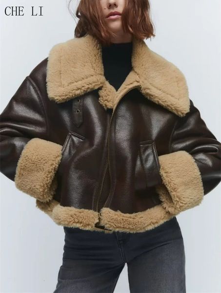 women's leather faux leather casual winter short za jacket women's vintage double sided thick warm coat high street lapel pu leat, Black
women's leather faux leather casual winter short za jacket women's vintage double sided thick warm coat high street lapel pu leat, Black
