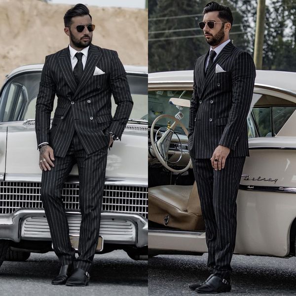 two pieces wedding tuxedos men suits stripe classical formal fit suit jacket double breasted customized peaked lapel pockets bridegroom coat, Black;gray
two pieces wedding tuxedos men suits stripe classical formal fit suit jacket double breasted customized peaked lapel pockets bridegroom coat, Black;gray