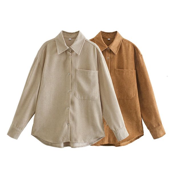 women's tshirt women shirt fashion za two solid color corduroy vintage shirts elegant collar blouse 230131, White
women's tshirt women shirt fashion za two solid color corduroy vintage shirts elegant collar blouse 230131, White