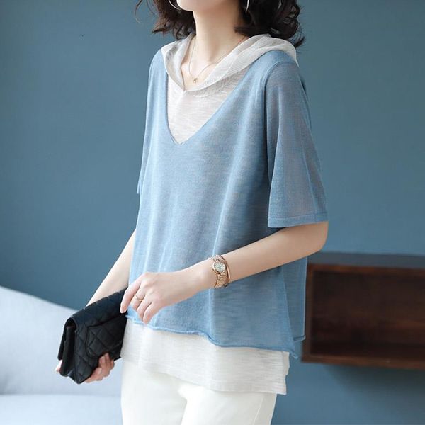 women's jackets summer casual fake 2 piece patchwork short sleeve thin pullover knit female korean fashion loose simple hoodie women cl, Black;brown
women's jackets summer casual fake 2 piece patchwork short sleeve thin pullover knit female korean fashion loose simple hoodie women cl, Black;brown