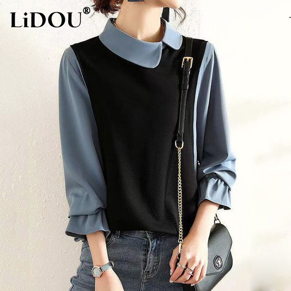 women's blouses shirts spring autumn korean style doll collar office lady fake two piece elegant pullover women long sleeve slim wild b, White
women's blouses shirts spring autumn korean style doll collar office lady fake two piece elegant pullover women long sleeve slim wild b, White