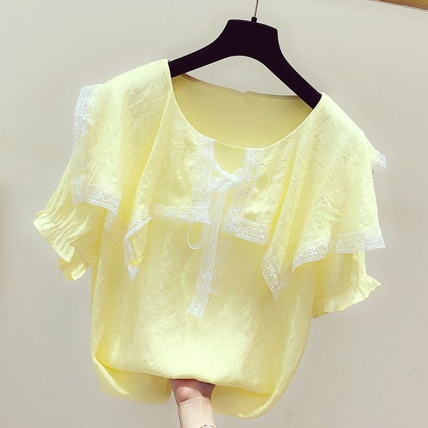 women's tshirt summer girl shirts women korean lace bowknot peter pan collar short sleeve blouse female students leisure solid color h9, White
women's tshirt summer girl shirts women korean lace bowknot peter pan collar short sleeve blouse female students leisure solid color h9, White
