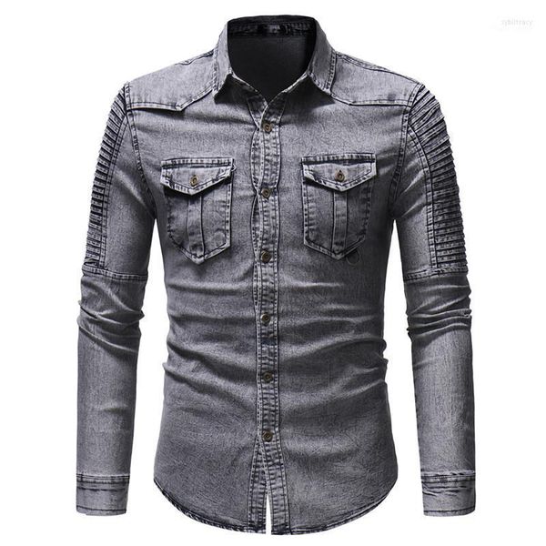 men's casual shirts spring and autumn washed pleated pocket single-breasted denim shirt / premium european american slim long sleeve, White;black
men's casual shirts spring and autumn washed pleated pocket single-breasted denim shirt / premium european american slim long sleeve, White;black