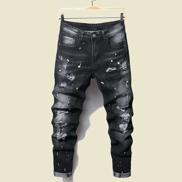 men's jeans black skinny denim spot male ripped stretch fit slim trousers long pants streetwear casual 230131, Blue
men's jeans black skinny denim spot male ripped stretch fit slim trousers long pants streetwear casual 230131, Blue