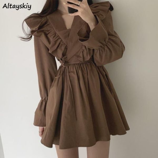 casual dresses women ruffles sweet v-neck lantern sleeve lace-up mini womens vestidos vintage ulzzang slim elegant streetwear versatile 2301, Black;gray
casual dresses women ruffles sweet v-neck lantern sleeve lace-up mini womens vestidos vintage ulzzang slim elegant streetwear versatile 2301, Black;gray