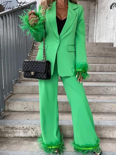 women's tracksuits feather blazer women formal suit lapel long sleeve coat wide leg pants office lady suits fashion female casual set 2, Gray
women's tracksuits feather blazer women formal suit lapel long sleeve coat wide leg pants office lady suits fashion female casual set 2, Gray