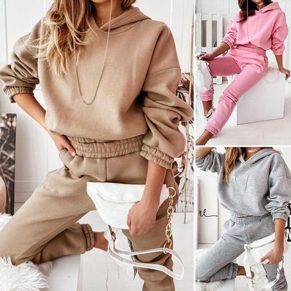 women's two piece pants 2 pcs/set ankle-banded elastic waist women hoodie set long sleeves hooded casual loose sporty winter tracksuit, White
women's two piece pants 2 pcs/set ankle-banded elastic waist women hoodie set long sleeves hooded casual loose sporty winter tracksuit, White