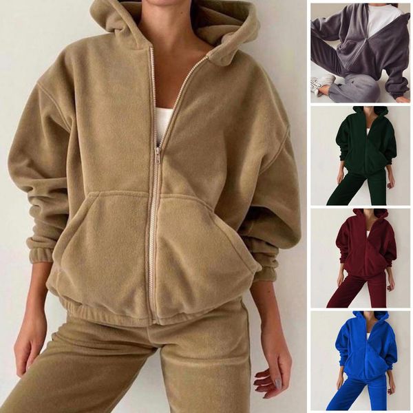 women's tracksuits 2pcs/set long sleeves two pockets zipper placket shrinkable cuffs women tracksuit suit fall winter solid color hoode, Gray
women's tracksuits 2pcs/set long sleeves two pockets zipper placket shrinkable cuffs women tracksuit suit fall winter solid color hoode, Gray