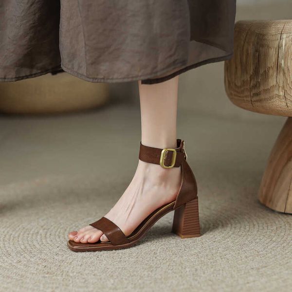 french brown simple word with square head and open toe temperament thick heel high heels leather bag heel sandals female summer, Black
french brown simple word with square head and open toe temperament thick heel high heels leather bag heel sandals female summer, Black