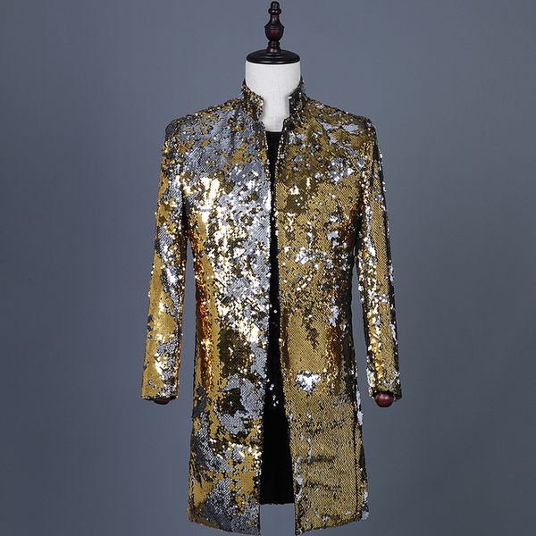 men's suits blazers shiny gold sequin glitter long blazer jacket men stand collar slim fit tuxedo suit blazers mens party prom stage cl, White;black
men's suits blazers shiny gold sequin glitter long blazer jacket men stand collar slim fit tuxedo suit blazers mens party prom stage cl, White;black