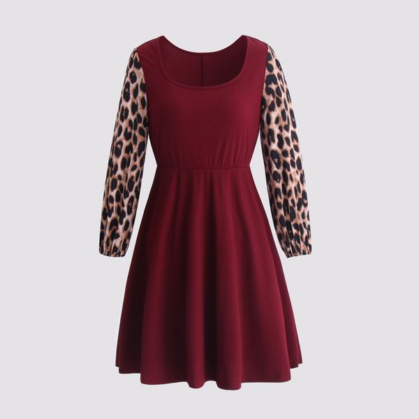plus size dresses size elegant midi dress for women autumn winter leopard long sleeve wine red black casual large clothing 230130
plus size dresses size elegant midi dress for women autumn winter leopard long sleeve wine red black casual large clothing 230130