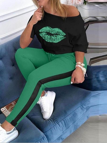 women's plus size tracksuits lw twopiece pants set casual o neck lip print female polyester regular long sleeve oneck matching outfits, Black 
women's plus size tracksuits lw twopiece pants set casual o neck lip print female polyester regular long sleeve oneck matching outfits, Black