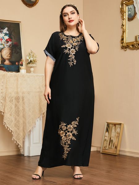 plus size dresses ladies fashion woman summer size round neck short sleeve vintage floral embroidery loose casual black dress 230130
plus size dresses ladies fashion woman summer size round neck short sleeve vintage floral embroidery loose casual black dress 230130