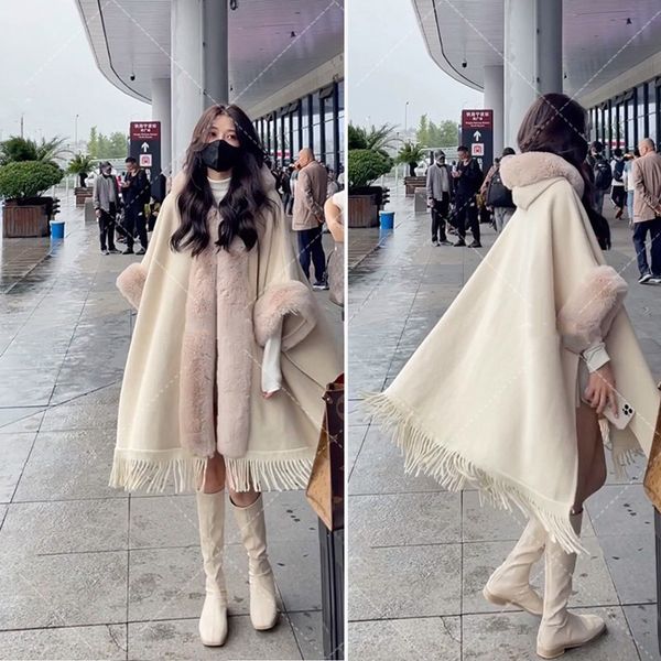 women's wool blends zjzll trends faux rex rabbit fur coat cape hooded tassels cardigan cloak women fall winter overcoat poncho wraps 23, Black
women's wool blends zjzll trends faux rex rabbit fur coat cape hooded tassels cardigan cloak women fall winter overcoat poncho wraps 23, Black