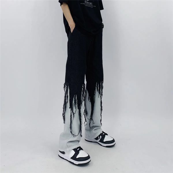 men's pants men jeans high street hip hop contrast color tassel loose fashion japanese streetwear hippie casual darkwear patchwork 2301, Black
men's pants men jeans high street hip hop contrast color tassel loose fashion japanese streetwear hippie casual darkwear patchwork 2301, Black