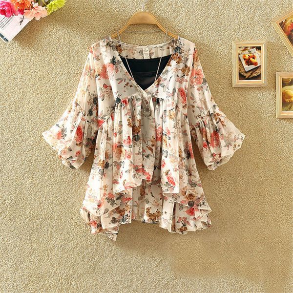 women's tshirt women floral print blouse casual vneck chiffon blouses lady lantern sleeve ruffles shirts irregular blusas plus size a1, White
women's tshirt women floral print blouse casual vneck chiffon blouses lady lantern sleeve ruffles shirts irregular blusas plus size a1, White