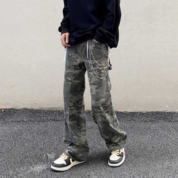 men's jeans deeptown camouflage cargo military pants streetwear straight denim trousers male retro loose casual fashion spring 230131, Blue
men's jeans deeptown camouflage cargo military pants streetwear straight denim trousers male retro loose casual fashion spring 230131, Blue