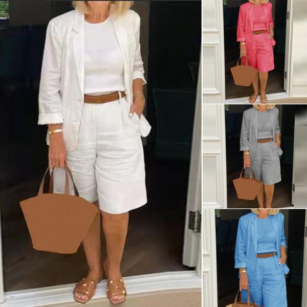 women's two piece pants summer fashion solid color set women casual coat elastic waist shorts loose outfits streetwear female chandals, White
women's two piece pants summer fashion solid color set women casual coat elastic waist shorts loose outfits streetwear female chandals, White