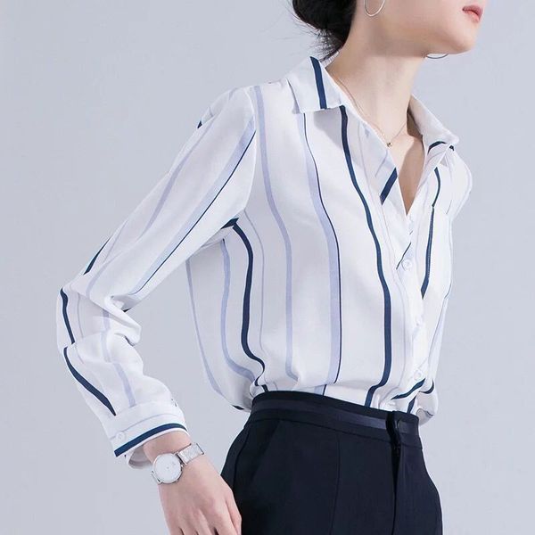 women's tshirt vertical striped chiffon blouse profession contrast blue white long sleeve shirts elegant singlebreasted blusas mujer y3
women's tshirt vertical striped chiffon blouse profession contrast blue white long sleeve shirts elegant singlebreasted blusas mujer y3