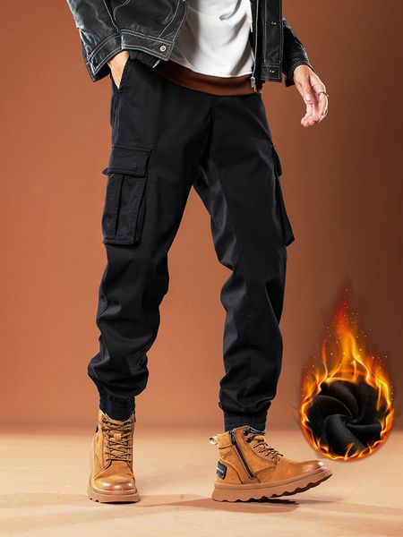 men's pants winter multipockets cargo men thick fleece liner warm joggers male streetwear casual cotton thermal trousers 230131, Black
men's pants winter multipockets cargo men thick fleece liner warm joggers male streetwear casual cotton thermal trousers 230131, Black