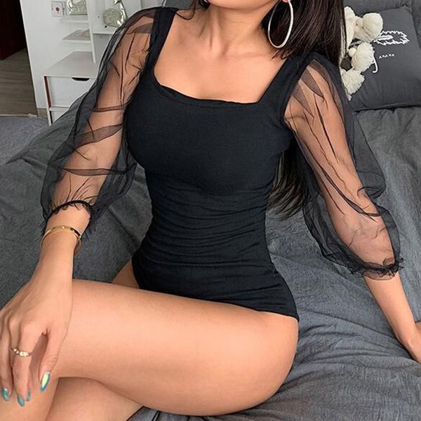 women's jumpsuits romper bodysuit solid square collar mesh long sleeved jumpsuit mujer skinny con suits slim suit 230131, Black;white
women's jumpsuits romper bodysuit solid square collar mesh long sleeved jumpsuit mujer skinny con suits slim suit 230131, Black;white