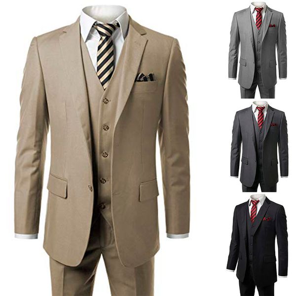three pieces wedding tuxedos men suits formal classical suit jacket one button customized peaked lapel pockets bridegroom coat vest pants, Black;gray
three pieces wedding tuxedos men suits formal classical suit jacket one button customized peaked lapel pockets bridegroom coat vest pants, Black;gray